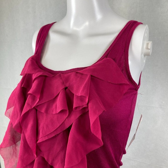 NWT New York & Company Blouse Womens Sz XS Magenta Pink‎ Ruffle Front Tank Cami - Picture 4 of 9